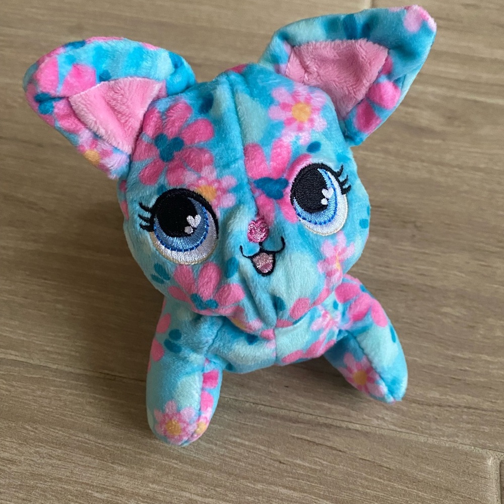 Sunny Days Entertainment Floral Bule and Pink Cat Plush Toy with Big Eyes